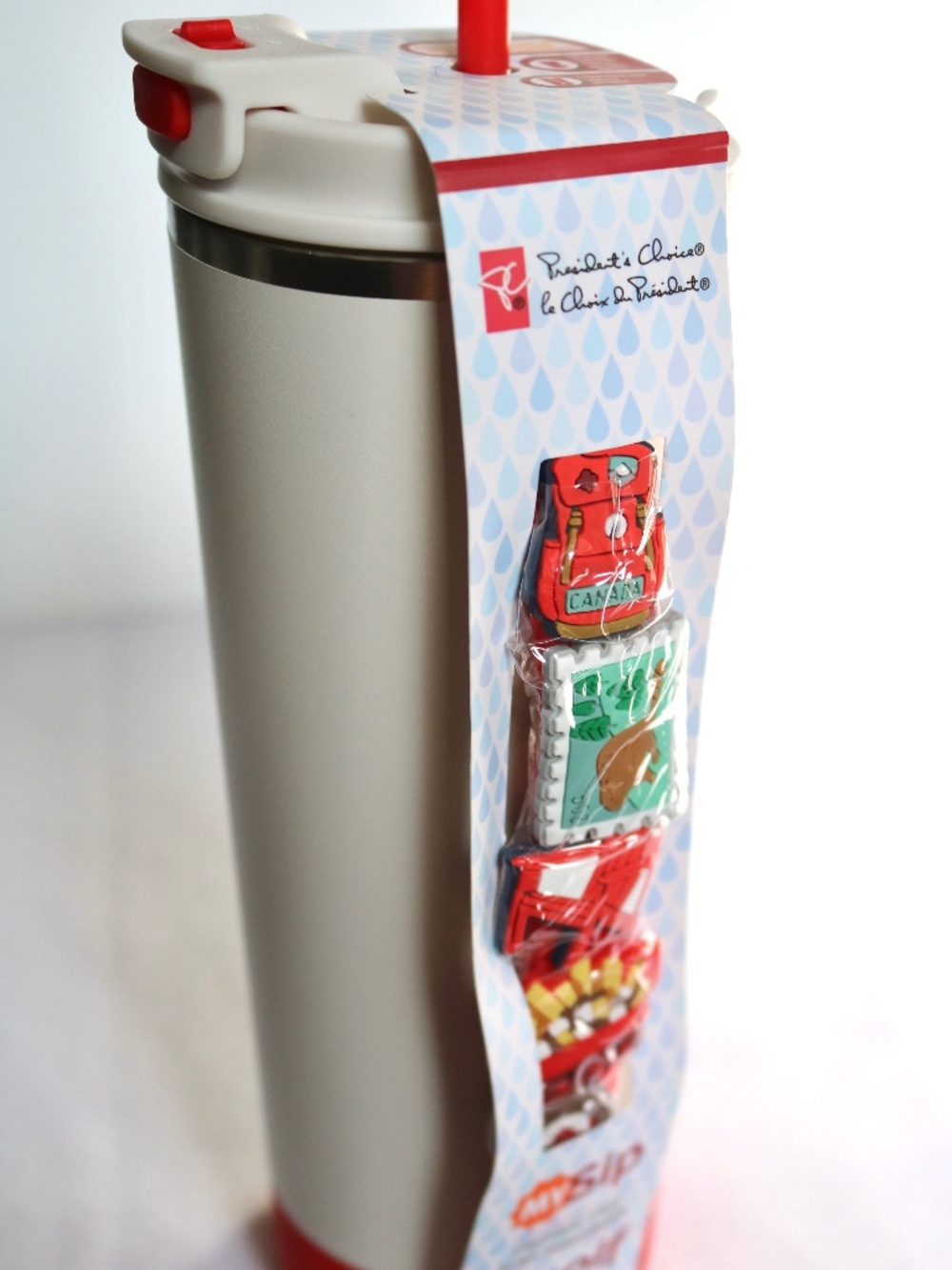 PC My Sip Travel Mug Tumbler with Straw Charms White Red Canada Stainless Steel